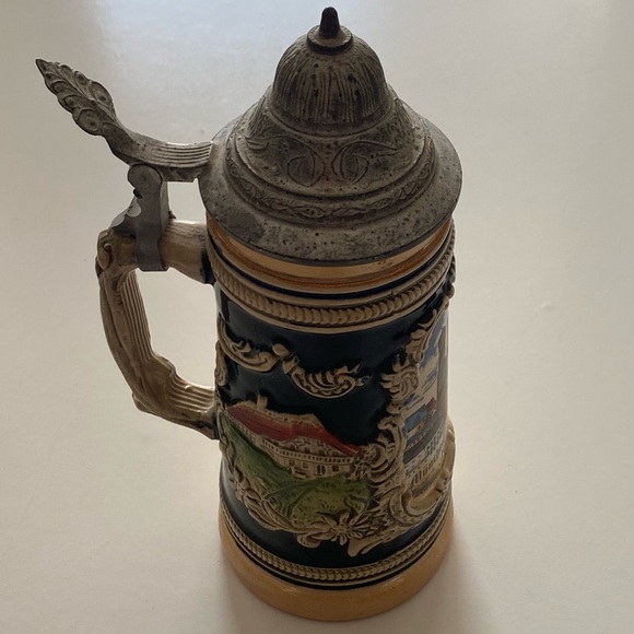 Authentic German beer stein with lid. Antique German beer mug. - Picture 7 of 15